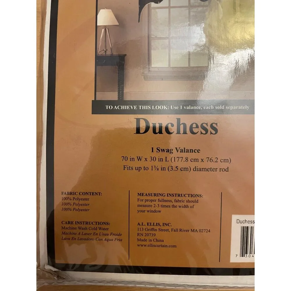 New A L Ellis Duchess 1 Swag Valance Light Shimmer Gold & Black size 70”W x 30”L
